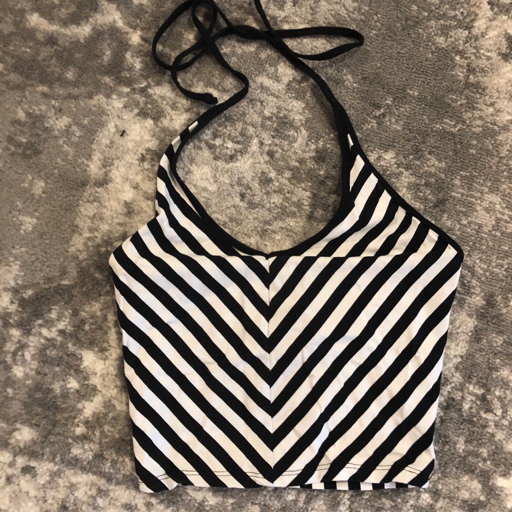 Black and white Stripe Crop Halter